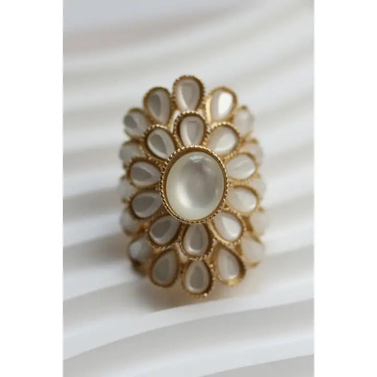 Exaggerated Opal Alloy Flower Ring