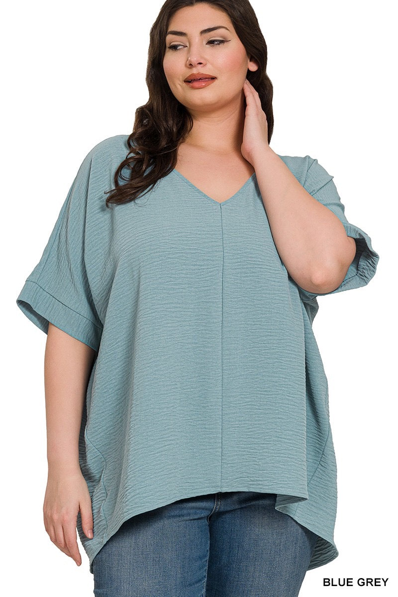 Plus Woven Airflow V-neck Dolman Short Sleeve Top