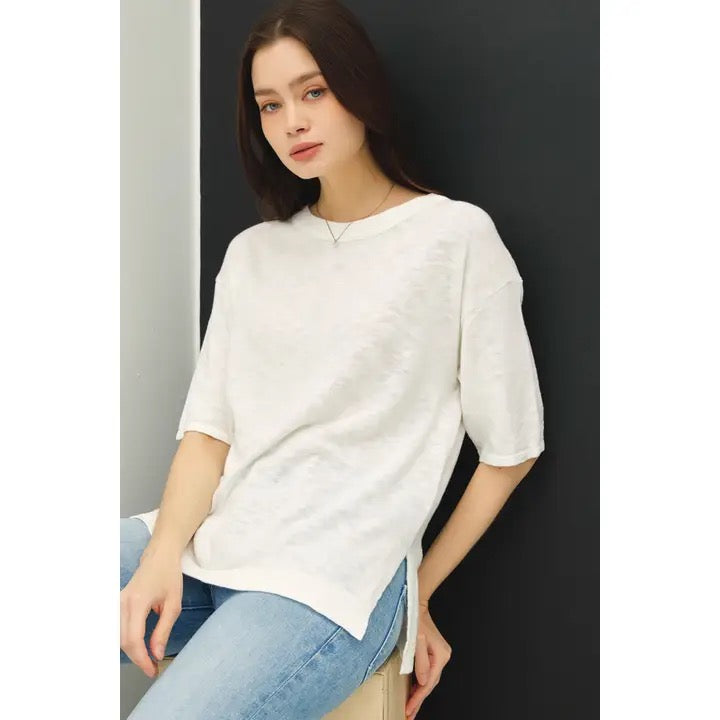 Short Sleeve Cotton Slub Sweater Top