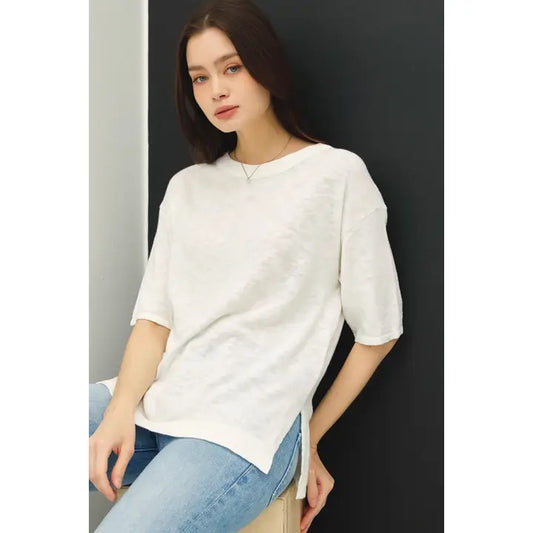 Short Sleeve Cotton Slub Sweater Top