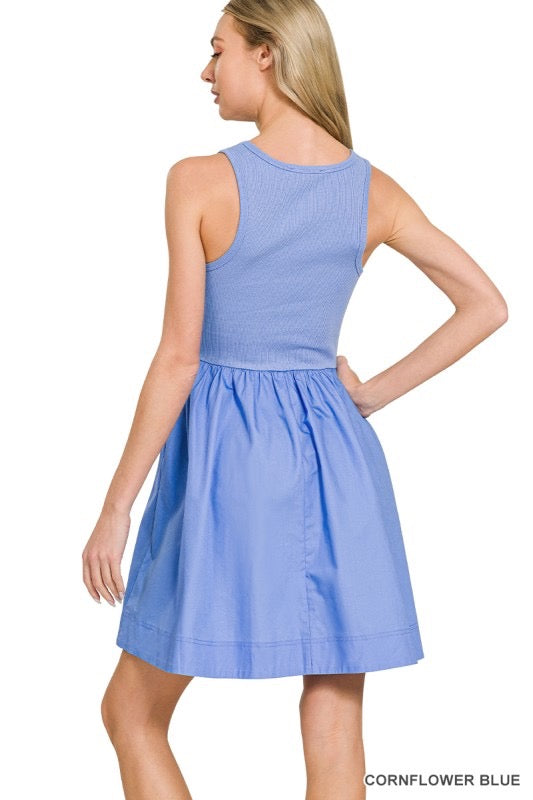 Combined Knit & Woven Midi Dress