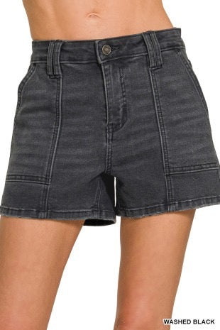 Utility Pocket Denim Shorts - Black Denim