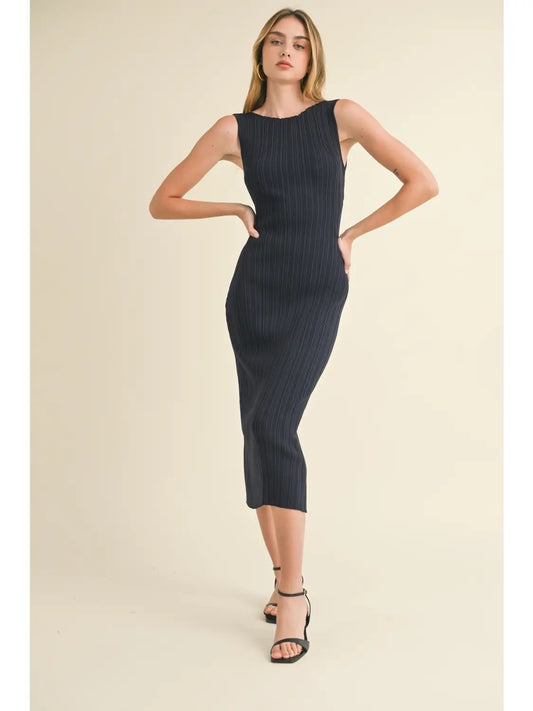 Patterned Rib Knitted Long Dress
