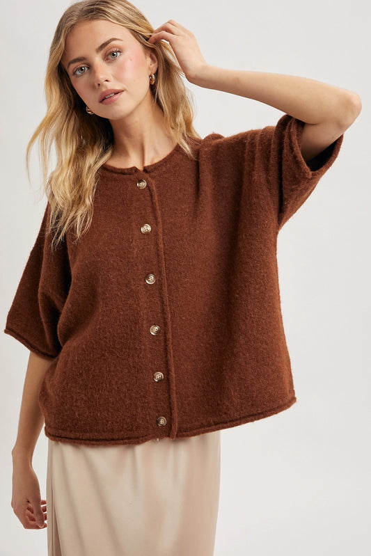 Drop Shoulder Button-Up Sweater Cardigan