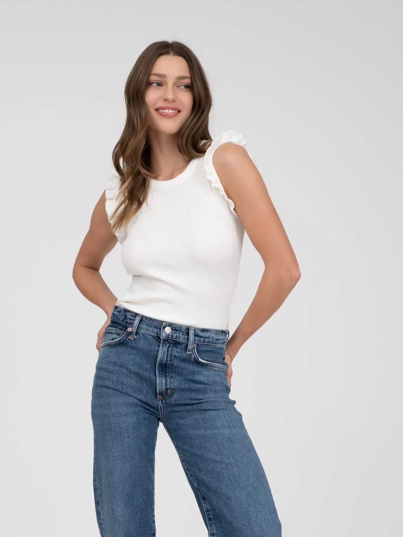 Ruffle Sleeveless Sweater Knit Top