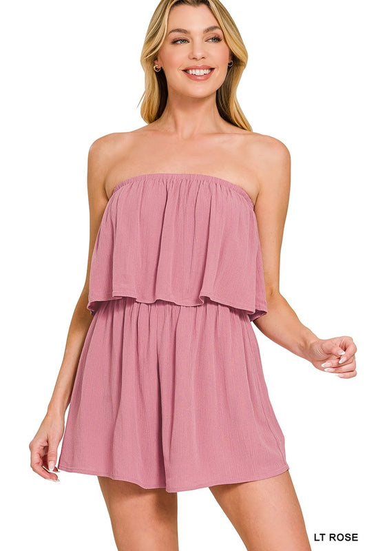 Woven Crinkle Strapless Romper