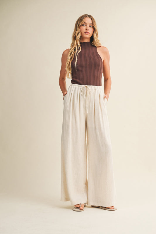 Gathered Drawstring Wide Leg Trouser