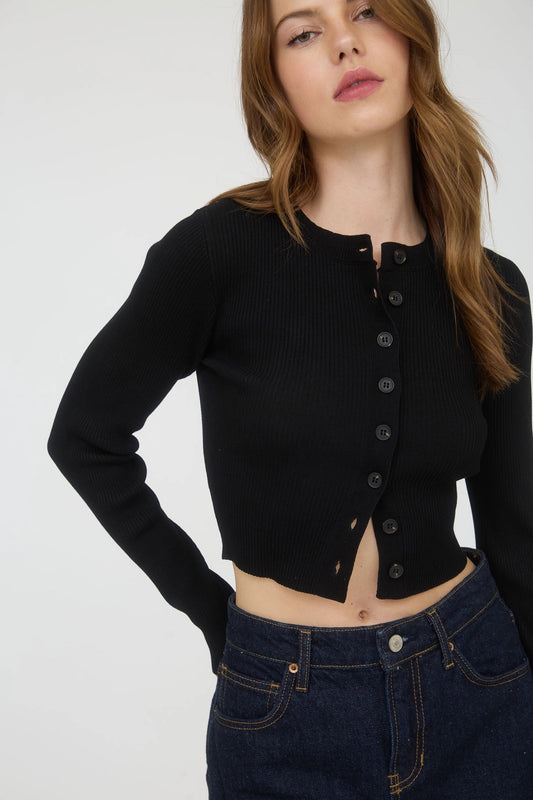 Black Rib Knit Cardigan