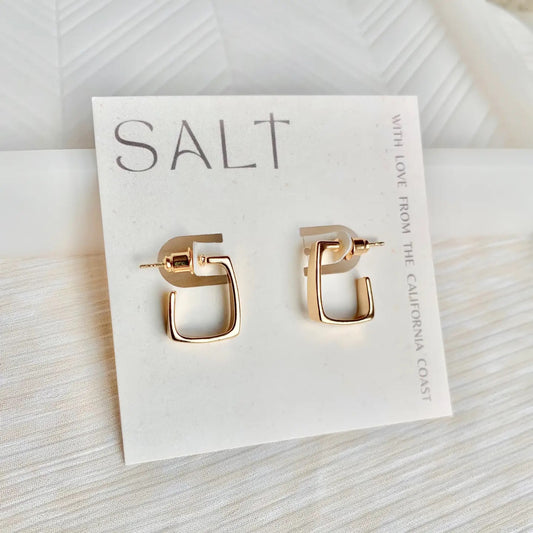 SALT - Square Hoop Earrings | Gold | Stud Post Huggies