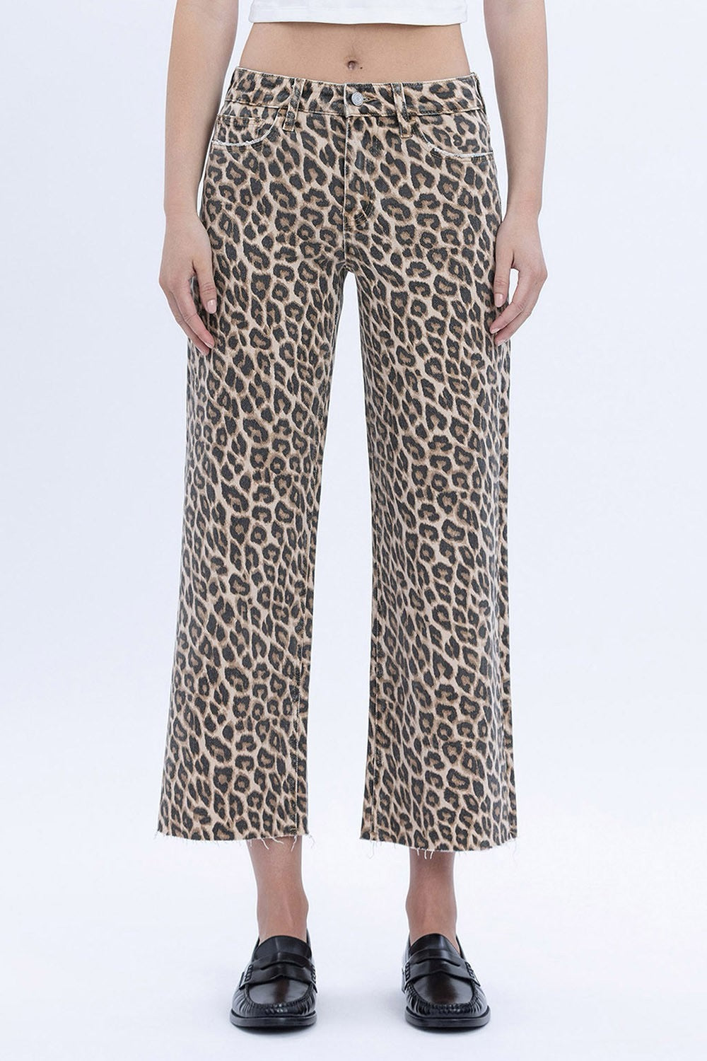 High Rise Animal Print Crop Wide Leg Jeans