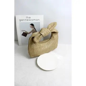 Boho Knot-Handle Woven Straw Handbag