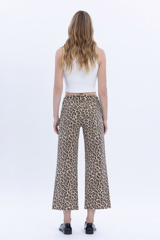 High Rise Animal Print Crop Wide Leg Jeans