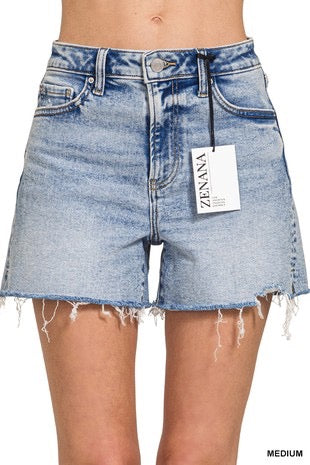 Distressed Hem Denim Shorts