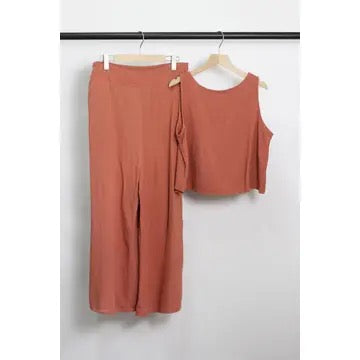Slay the Day Sleeveless Top Matching Set - Brick Red