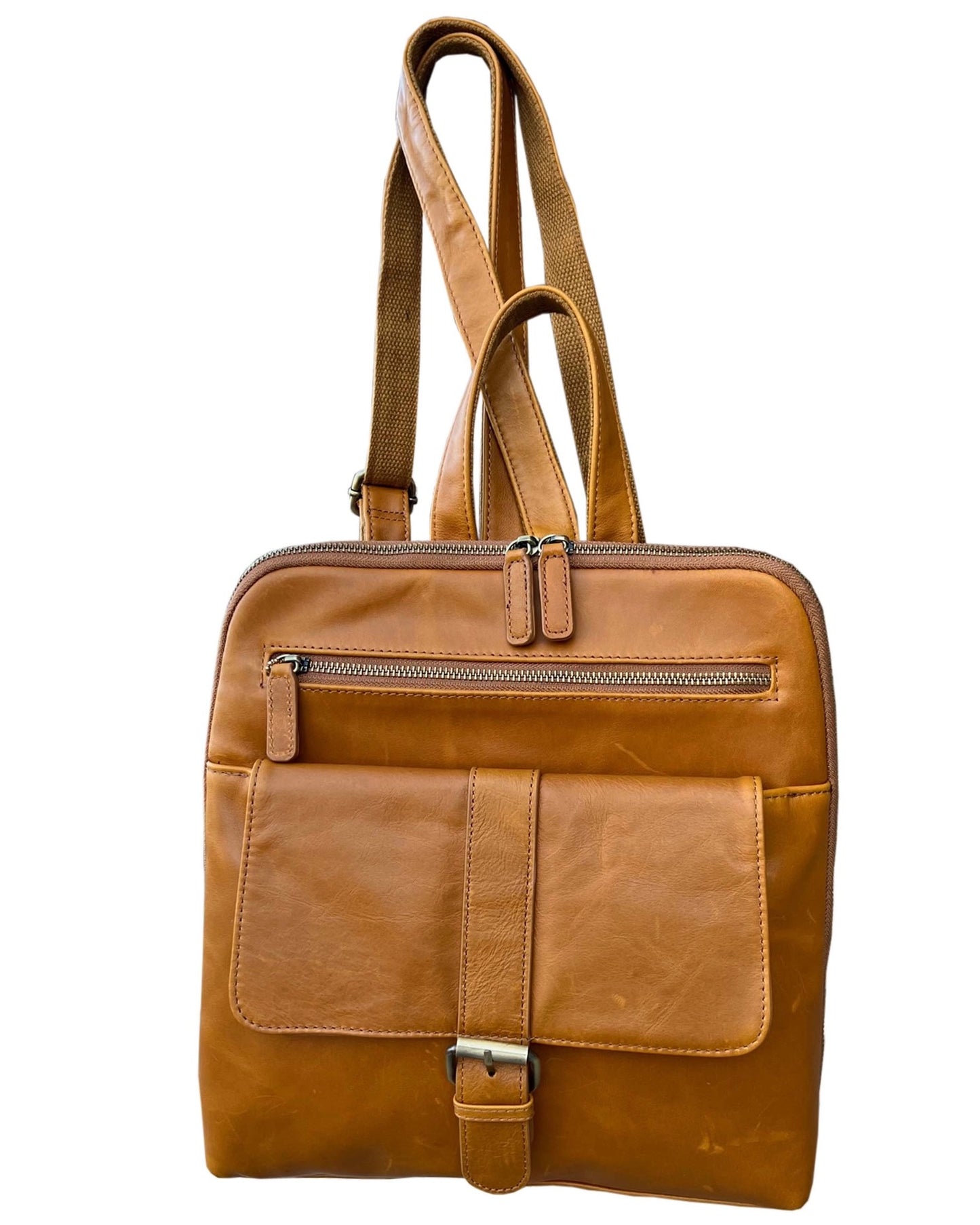 Wax Oil Cowhide Leather Backpack with Adjustable Strap