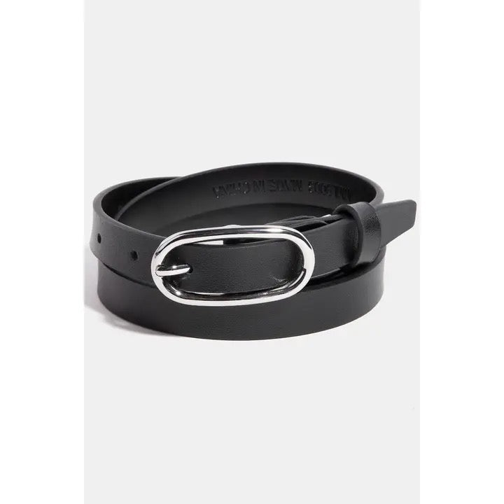 Long Oval Buckle Leather Belt