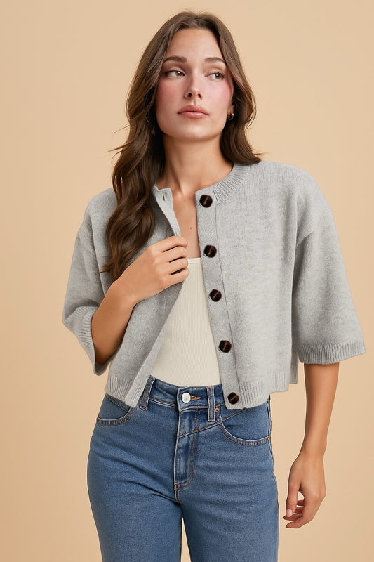 Half Sleeve Button Down Knit Cardigan