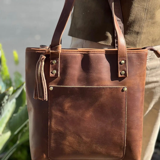 Vintage Cowhide Leather Tote Shoulder Bag