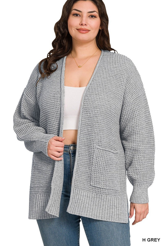 Plus Low Gauge Waffle Open Cardigan Sweater