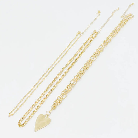 Heart Charm Layered Chain Necklace Set of 3