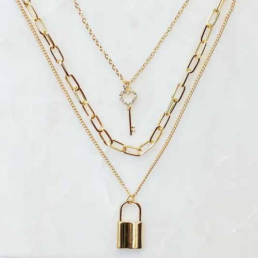 Layered Locket & Key Necklace