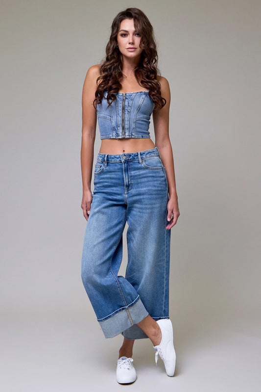 Medium Dark Clean Stretch Wide leg
