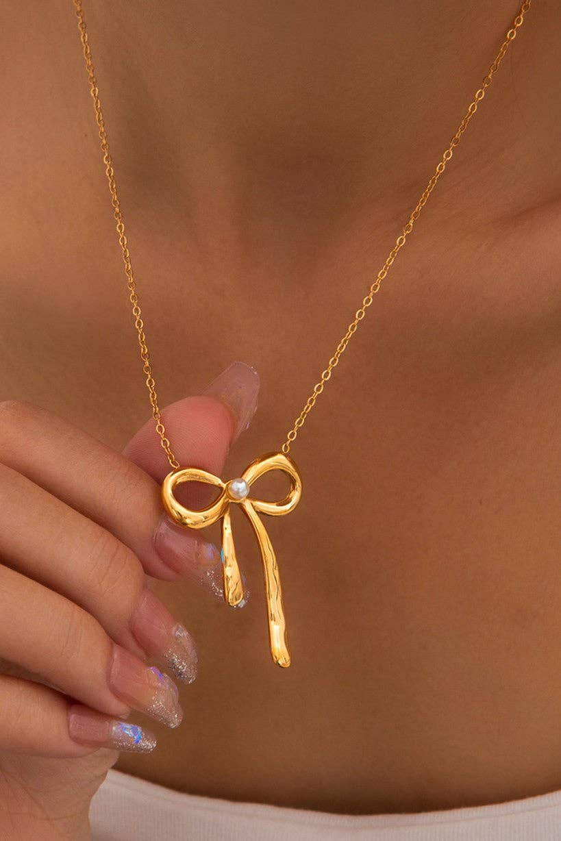 18K Gold Plated Waterproof Bow Necklace - 7768: S0OX3T7768