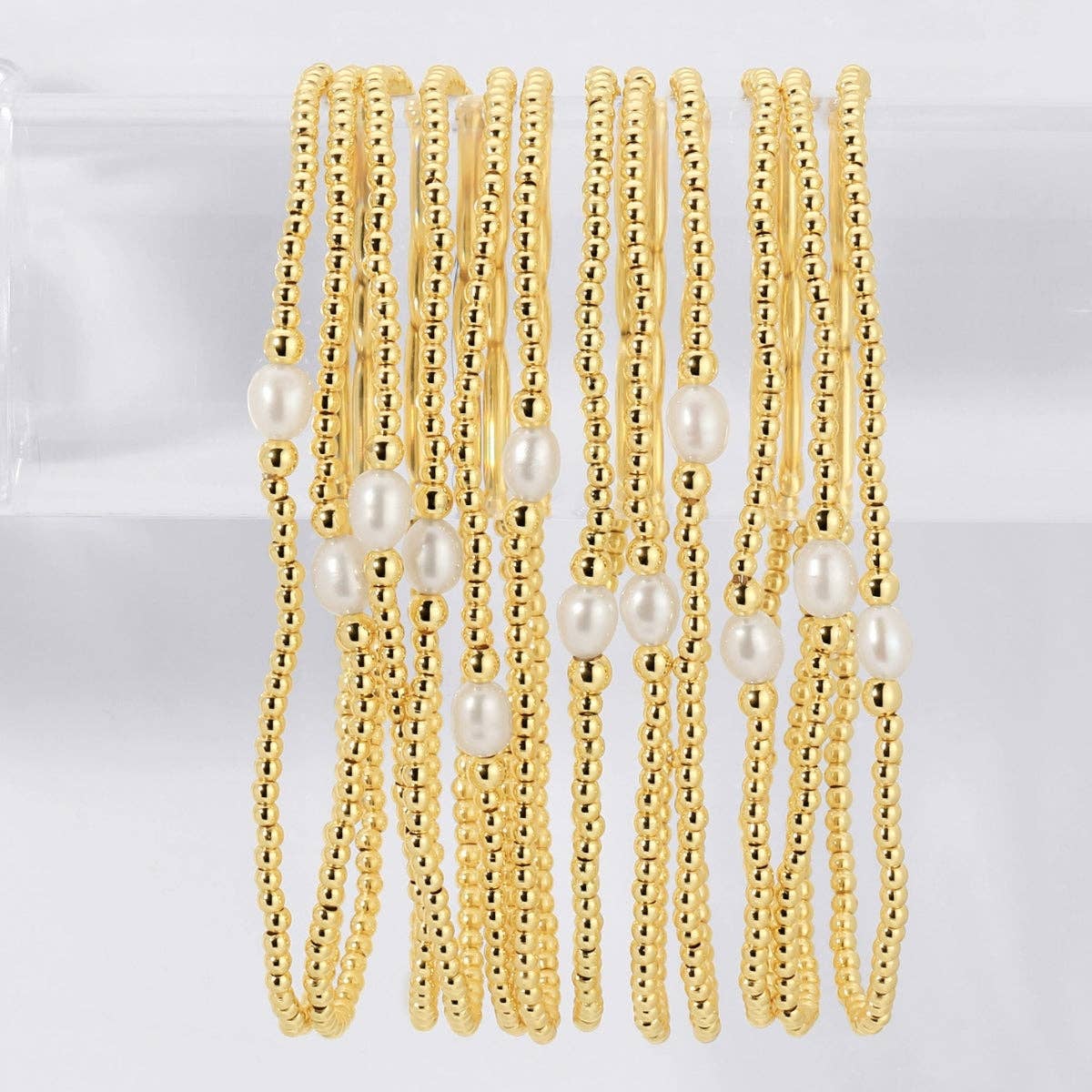 2mm Stretch Bracelet with Delicate Pearl Between 3mm Beads