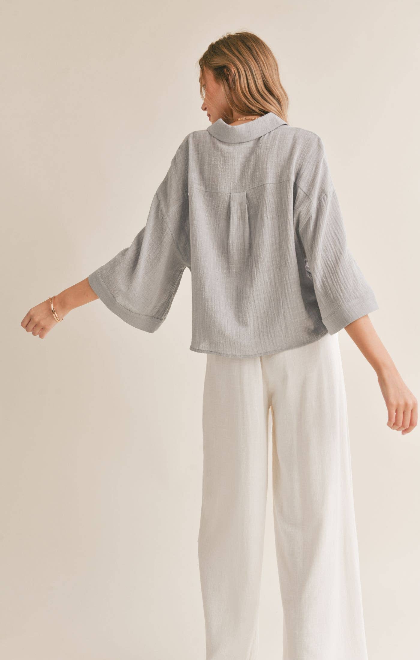 Bird Song Cuffed Boxy Oversized Shirt in Cloud Blue