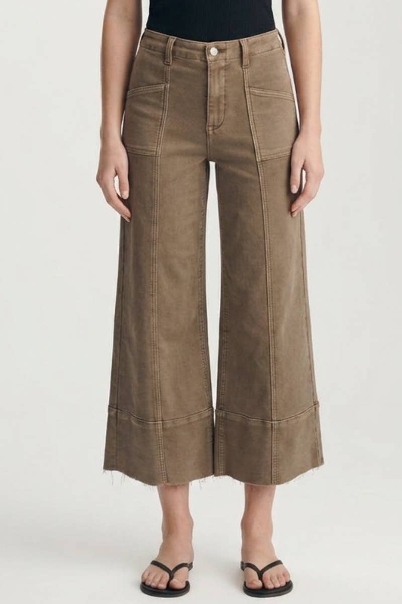 ARTEMIS VINTAGE - TUMMY CONTROL HIGH RISE SLIM CROP PALAZZO JEANS: TAUPE / 3 (25)