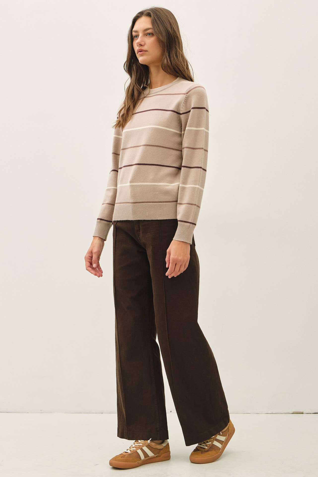 Be Cool - DOUBLE LAYERED LOOK  STRIPE SWEATER TOP : IVORY / M