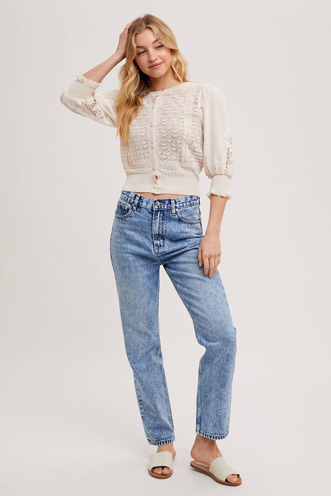 Crochet Knit Top in Oatmeal