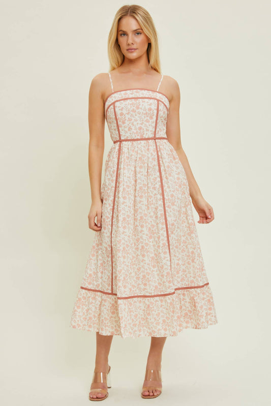 Baevely by Wellmade USA - CONT LINED FLORAL DRESS: DUSTY PEACH / M