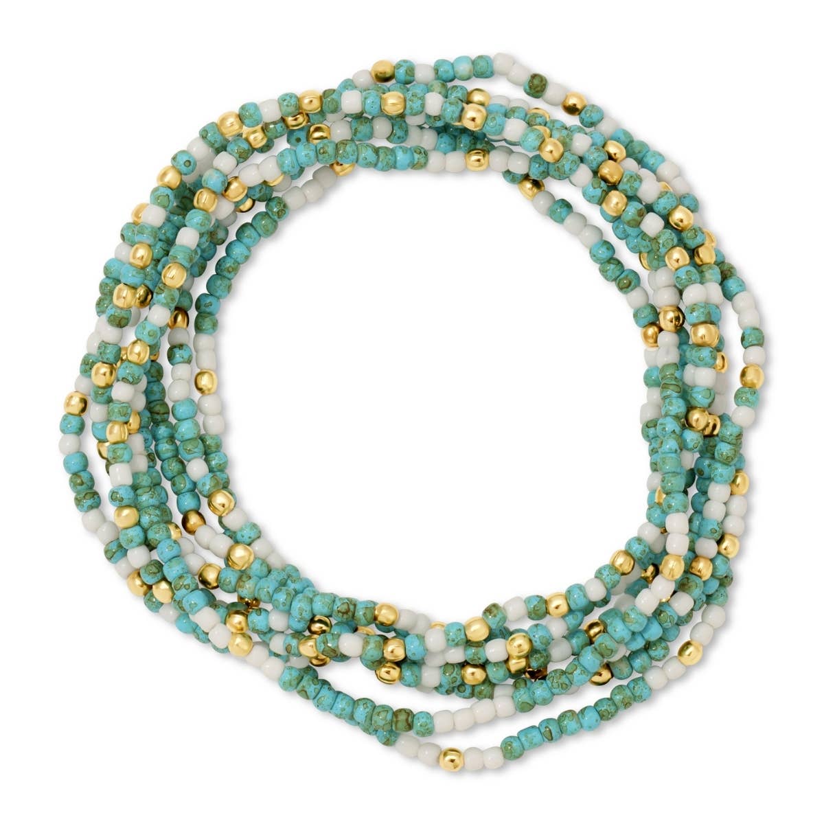 Faux Stone Assorted 2mm stretch Seed Bead bracelets: Aqua/White