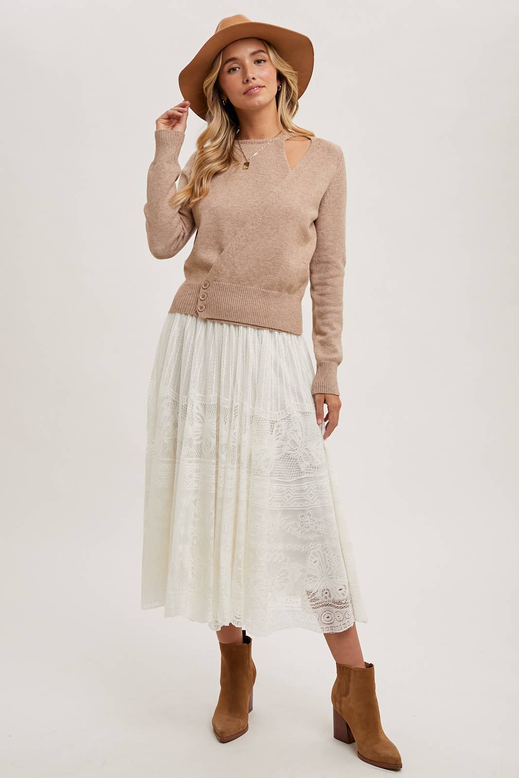 Cutout Knit Top in Latte