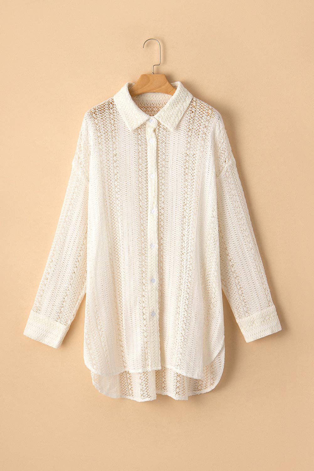 Lace Crochet Collared Tunic Oversized Shirt