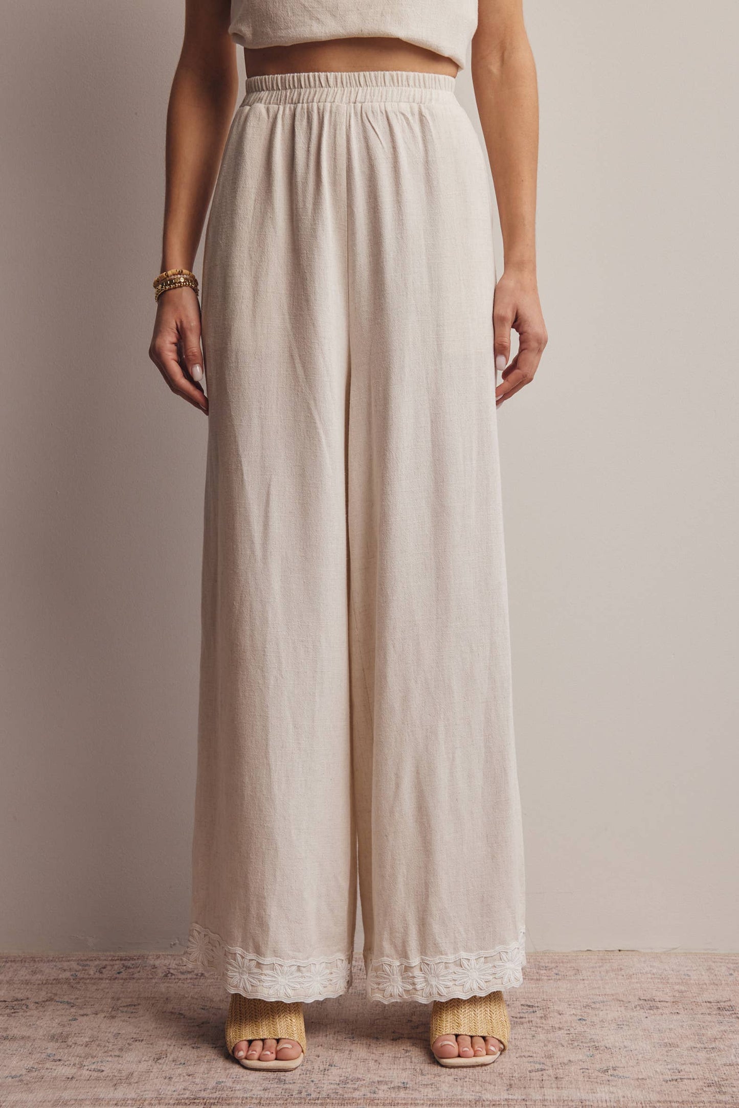 Embroidered Square-Neck Tank & Wide-Leg Pants Set