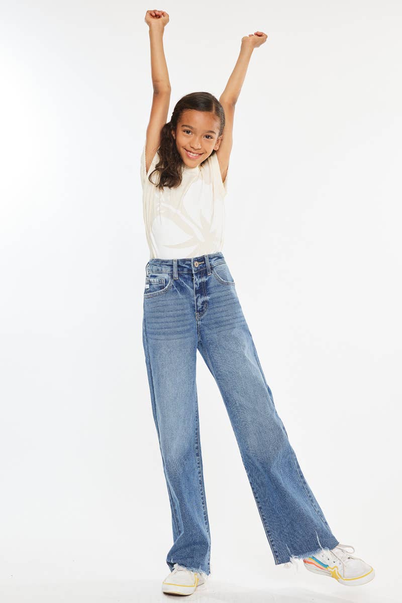 Girls High Rise Slim Wide Leg Jeans