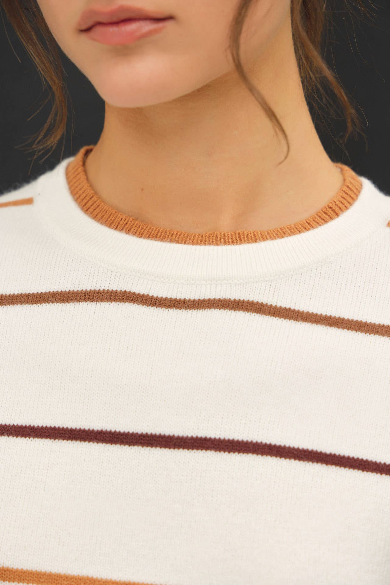 Be Cool - DOUBLE LAYERED LOOK  STRIPE SWEATER TOP : IVORY / M