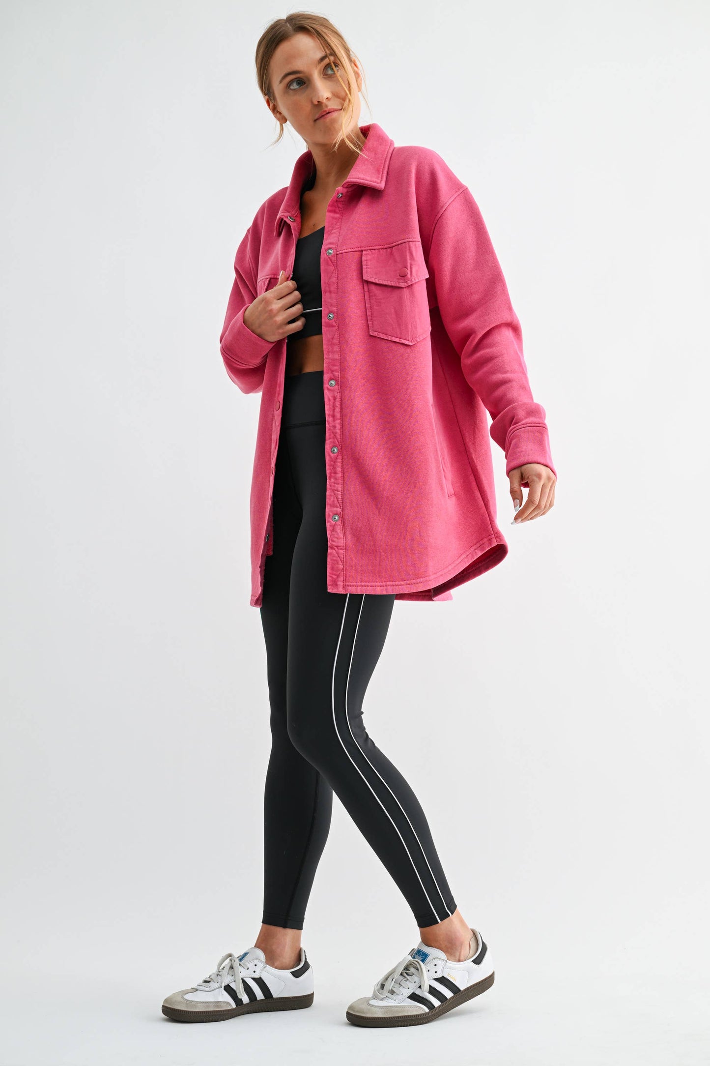 Snap-On Shacket with Pockets: Plum Pink
