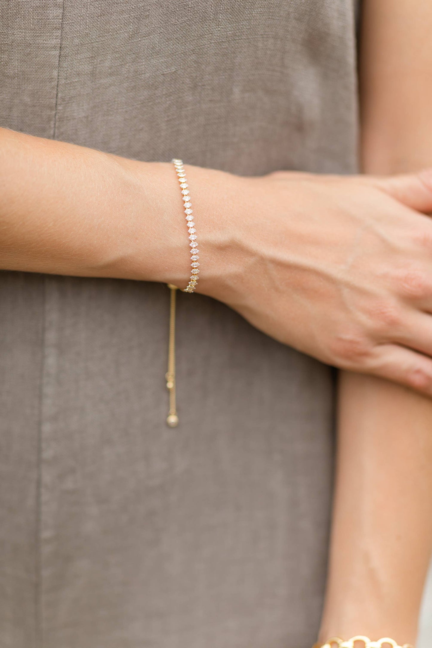Splendid Iris - Delicate Faux Diamond Tennis Bracelet: Gold