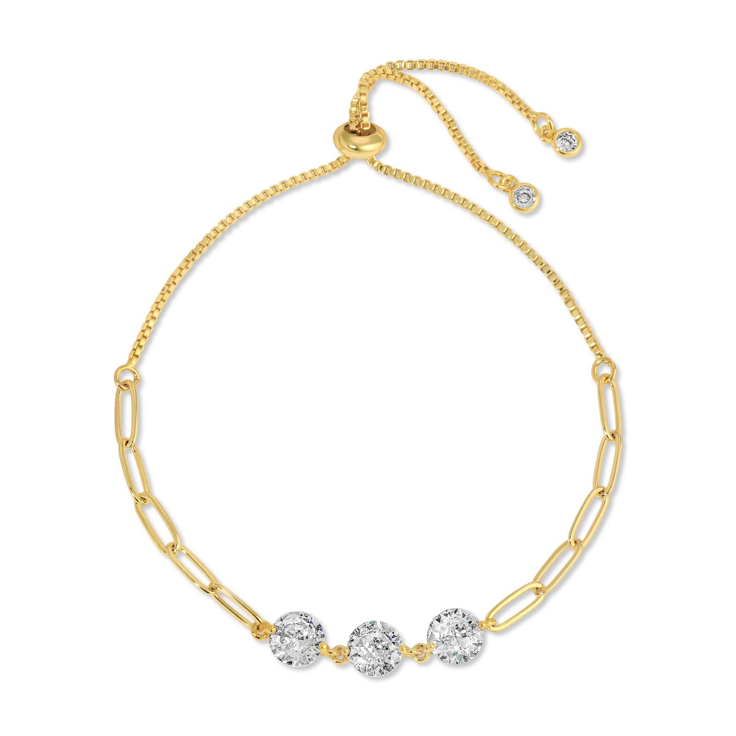 Splendid Iris - Triple Faux Diamond Paperclip Pulley Bracelet: Gold