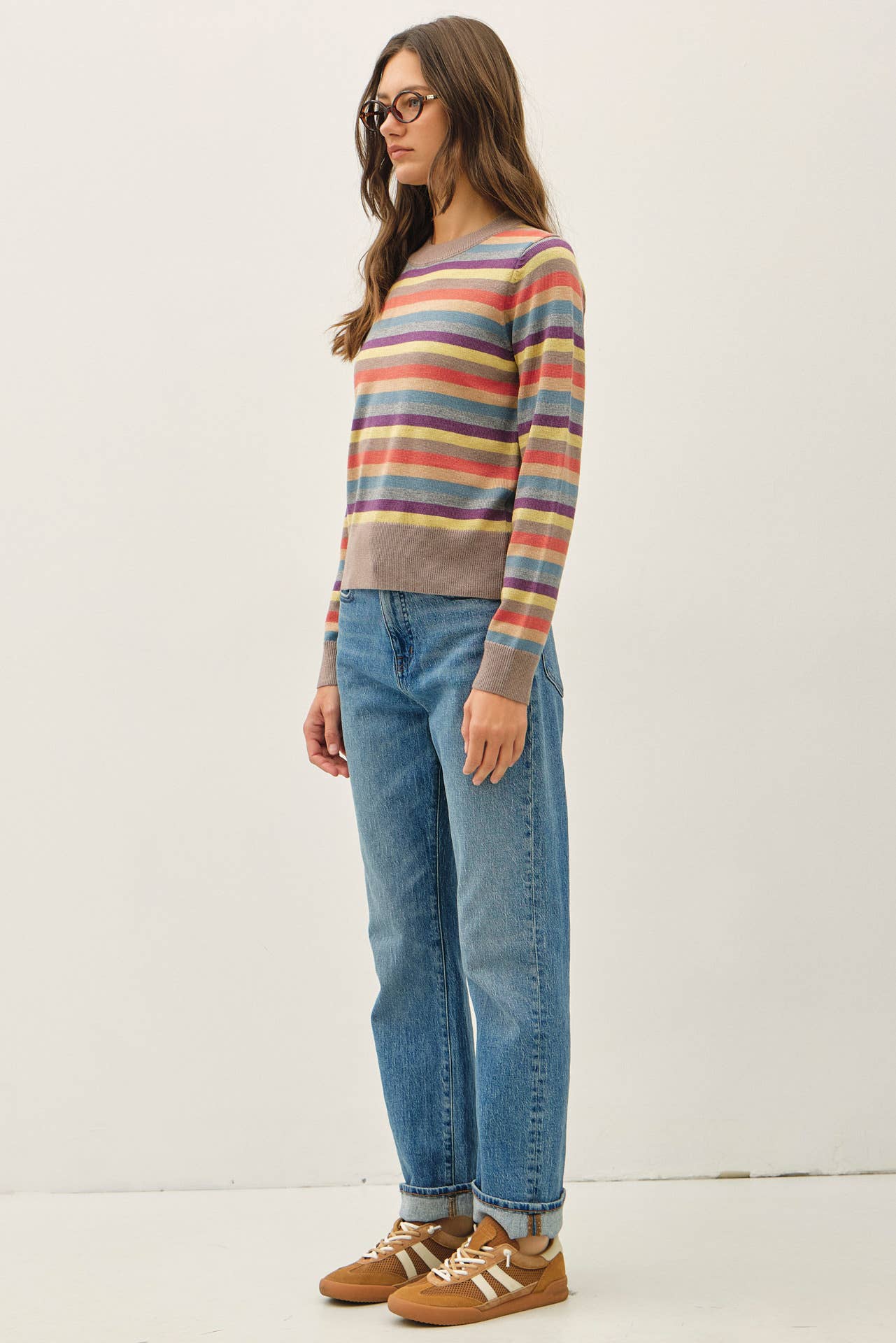 Be Cool - WOOL BLENDED MULTI COLOR STRIPE SWEATER : Black / S