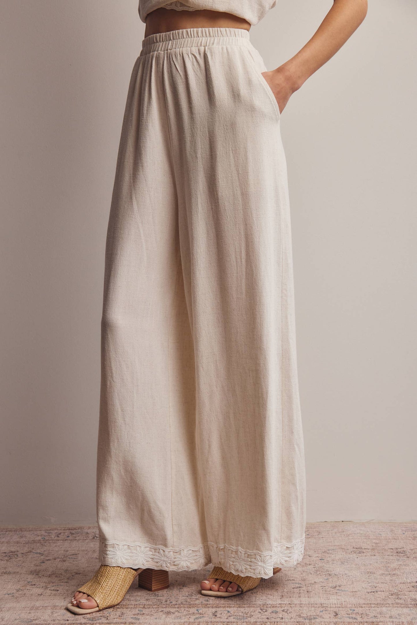 Embroidered Square-Neck Tank & Wide-Leg Pants Set