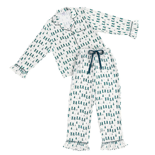 Ruffle PJ Set With Velvet Tie - Green FALALA