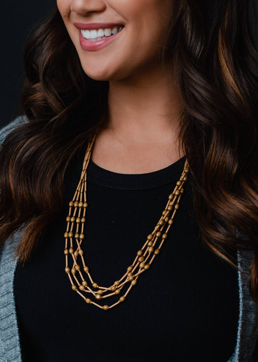 Tan Beaded Multi-Strand Necklace