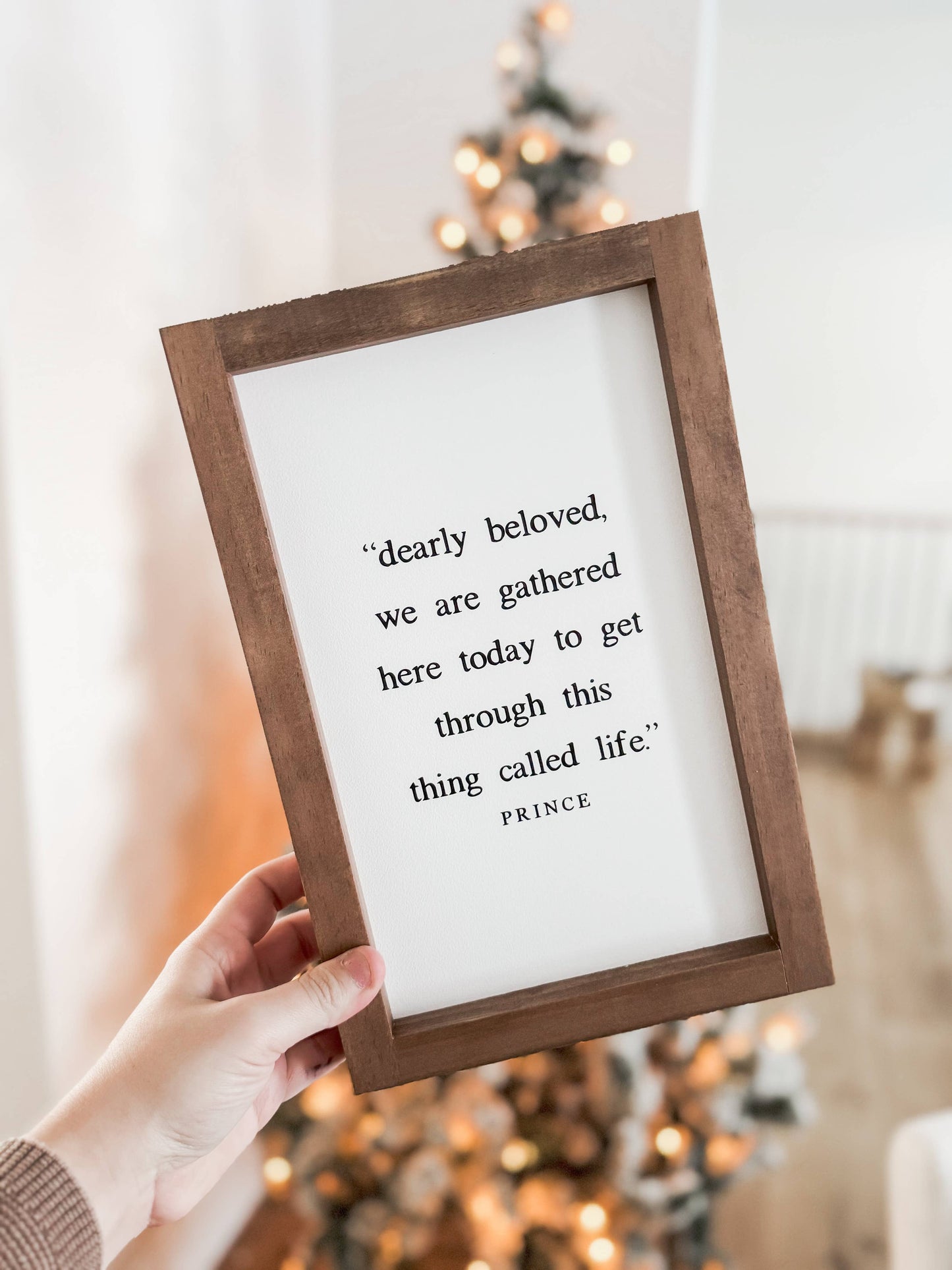 Lily and Sparrow - Dearly Beloved, We Are Gathered Here Today | Handmade Wall Decor: White / Dark Walnut / 17x25"