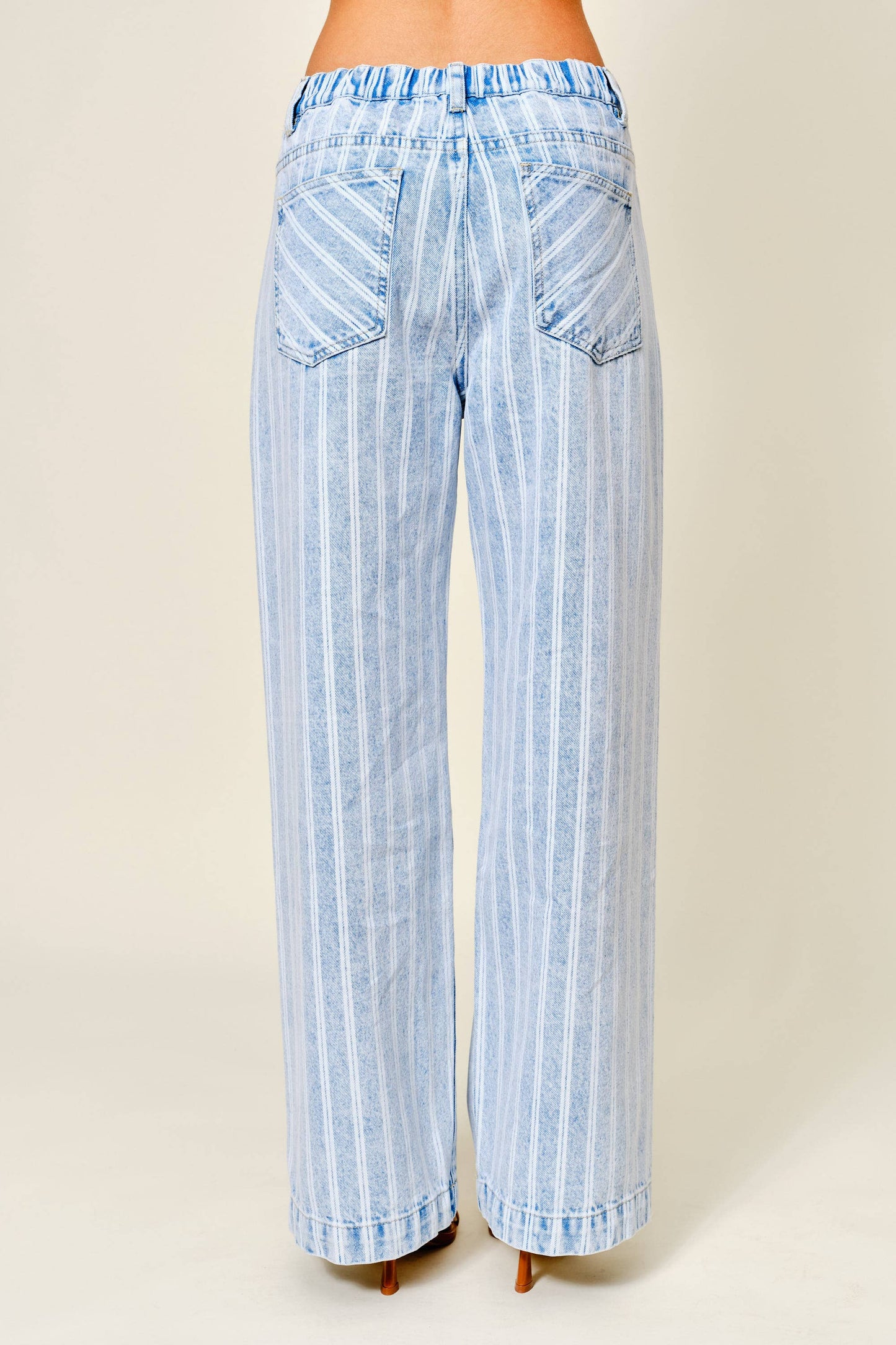 Aaron & Amber - AJP5866 STRIPED DENIM STRAIGHT PANTS: LT DENIM / M