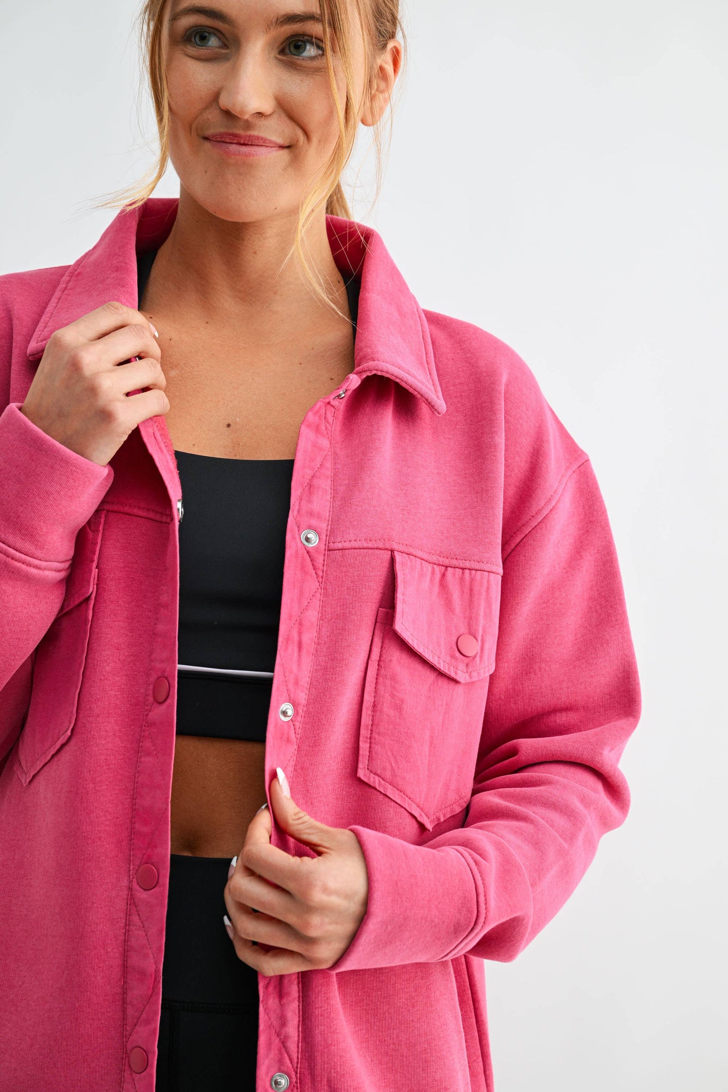 Snap-On Shacket with Pockets: Plum Pink
