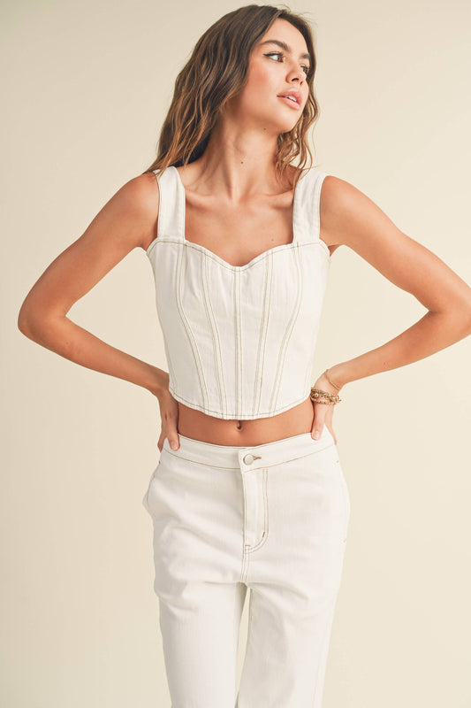 White Denim Corset Top